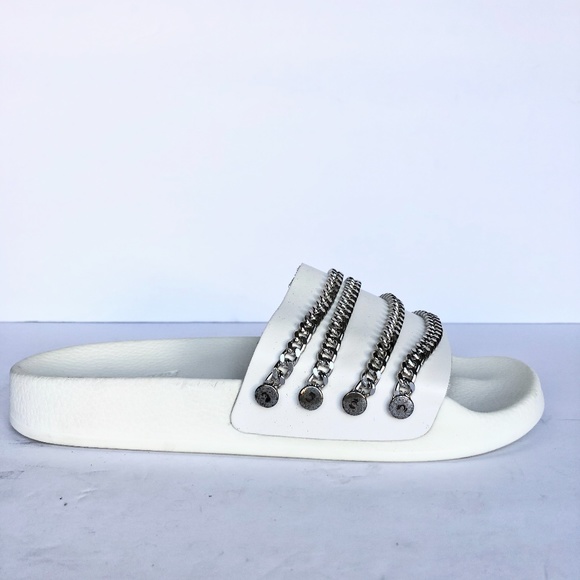 Barney's NY Women's White Chain Leather Slides NEW - Picture 2 of 8